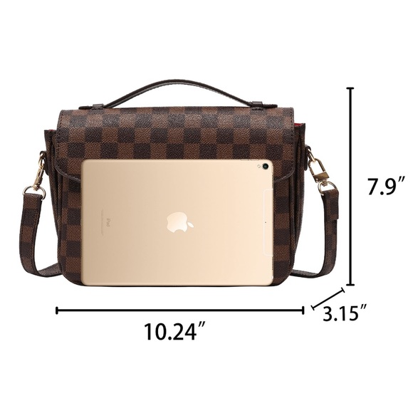 ‼️LAST ONE‼️🆕🌿CREAM/GRAY Leather Checkered Tote Crossbody Bag - Picture 15 of 17